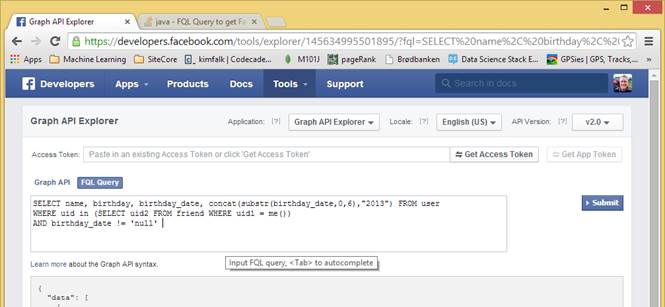 Facebook FQL interface
